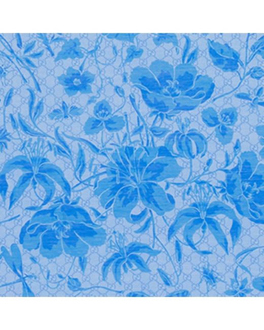 Gucci Blue Silk-cotton Floral Print Scarf