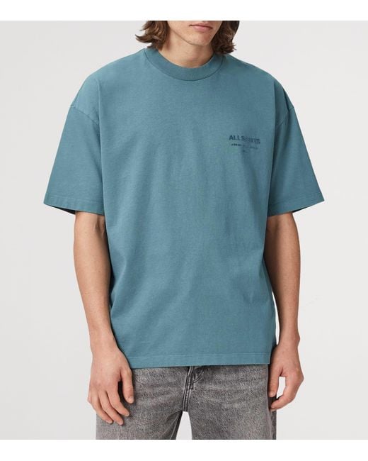 AllSaints Blue Organic Cotton Xander T-Shirt for men