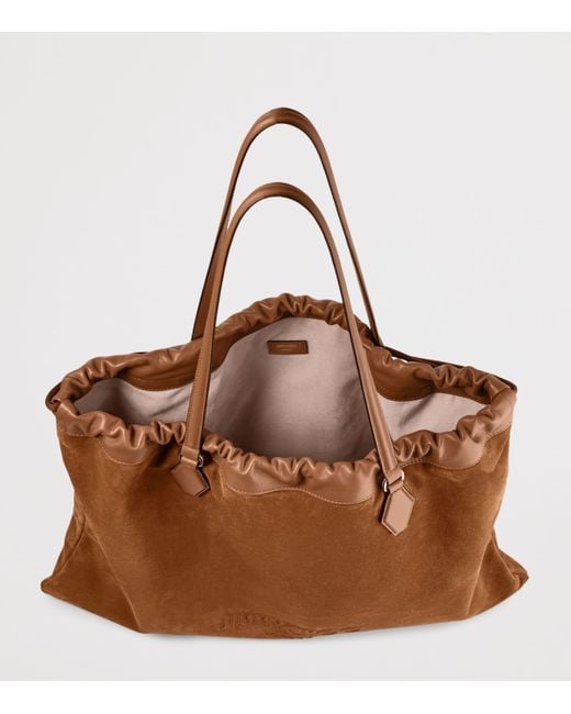 Jimmy Choo Brown Large Suede Drawstring Tote Bag