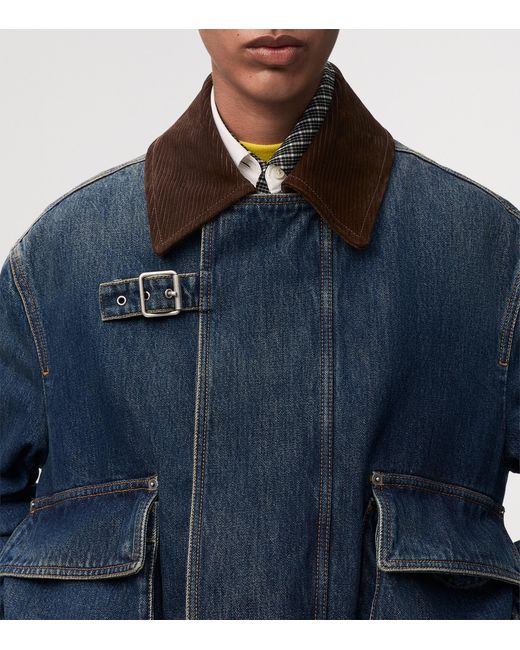 Loewe Blue Denim-Suede Cropped Parka