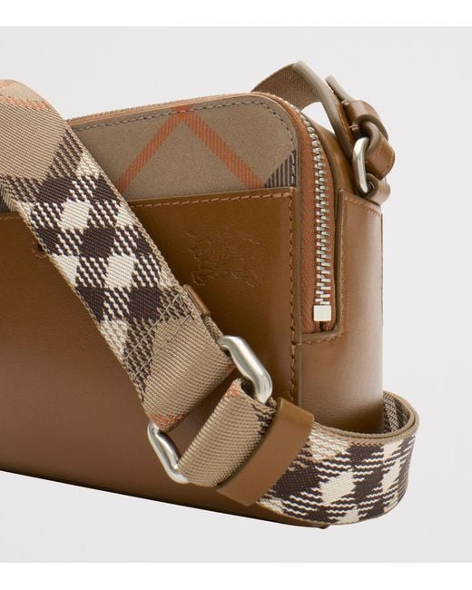 Burberry Brown Leather Check Pop Cross-Body Bag for men
