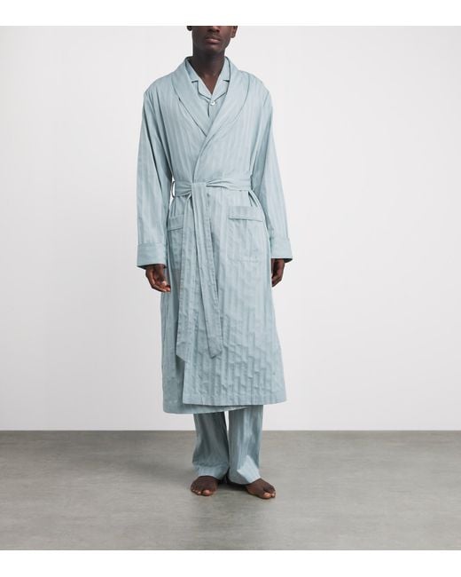 Harrods Blue Cotton Satin-Stripe Night Robe for men