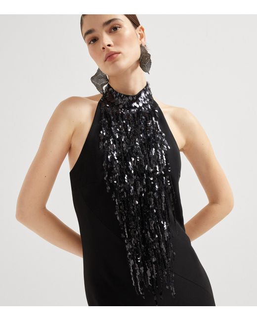 Brunello Cucinelli Black Sequin-Embellished Halterneck Dress