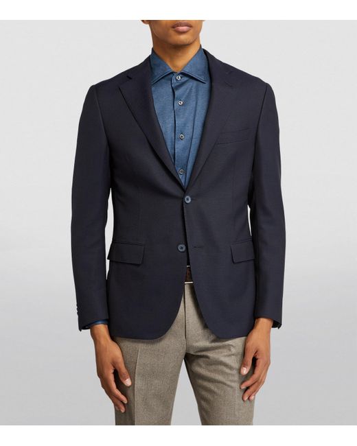 Corneliani Blue Hopsack Wool Blazer for men