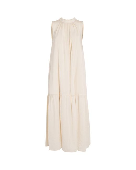 Weekend by Maxmara White Canvas Pleat-Neck Maxi Dress