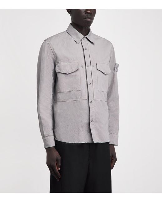 Stone Island Gray Canvas Ghost Overshirt for men