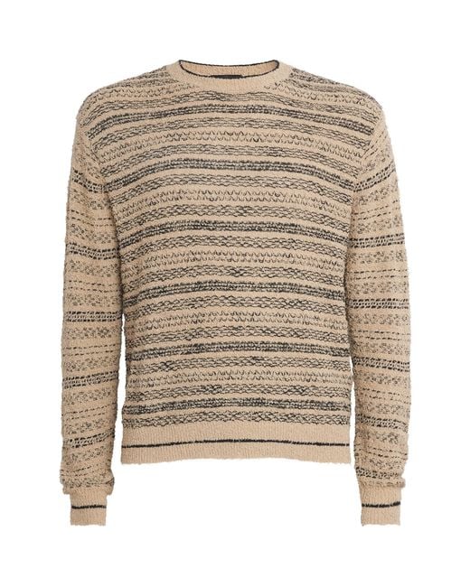 Emporio Armani Natural Cotton-Blend Stripe Frayed Sweater for men