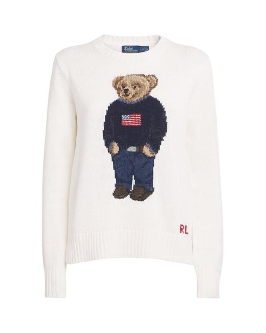 Polo Ralph Lauren Linen-Cotton Polo Bear Sweater in White | Lyst
