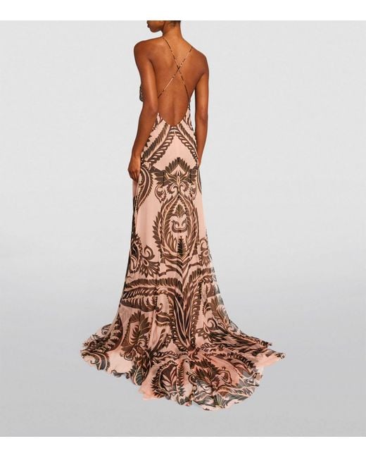 Etro Brown Silk Printed Maxi Dress