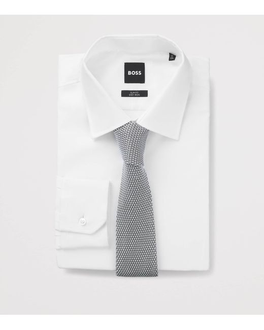 Boss White Silk Knitted Tie for men