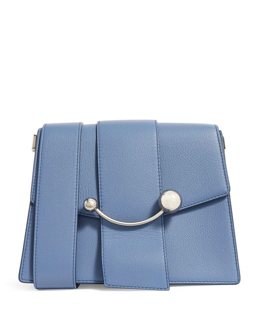 Strathberry Blue Leather Box Crescent Cross-body Bag