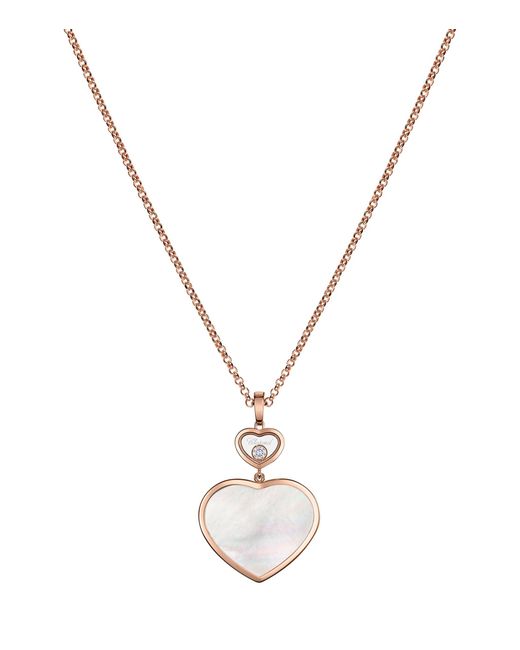 Chopard Metallic Rose Gold, Diamond And Mother-of-pearl Happy Hearts Pendant Necklace