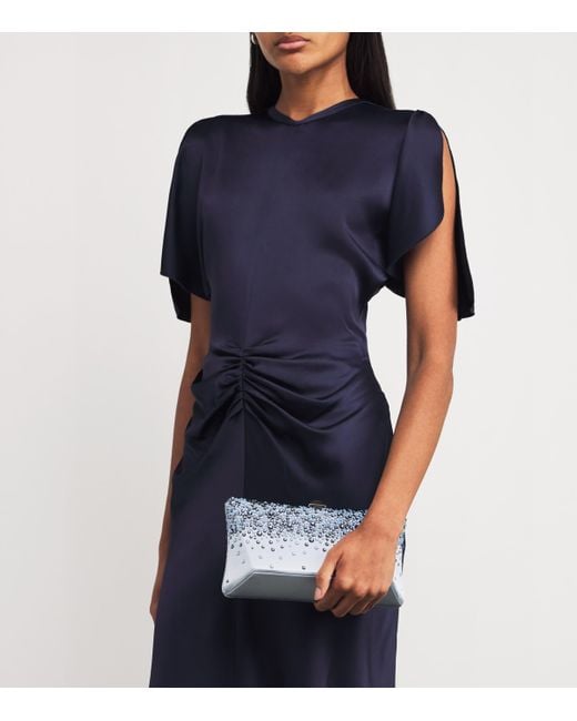 Rodo Blue Satin Embellished Lally Clutch Bag