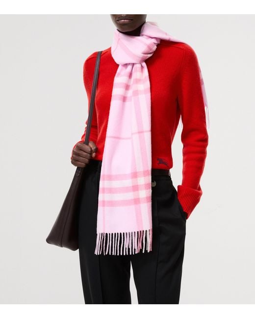 Burberry Pink Cashmere Check Scarf