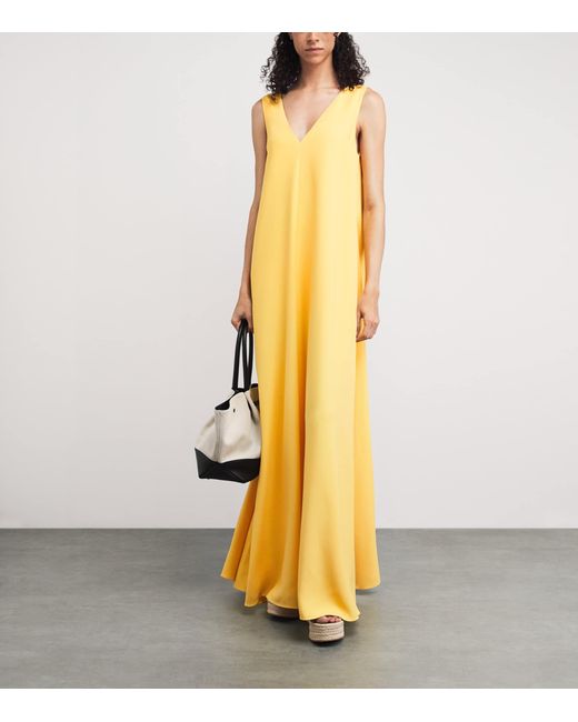 Lafayette 148 New York Yellow Crepe V-Neck Maxi Dress