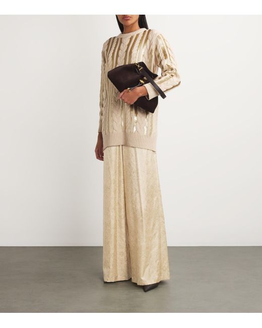 Max Mara Natural Silk Printed Wide-Leg Trousers