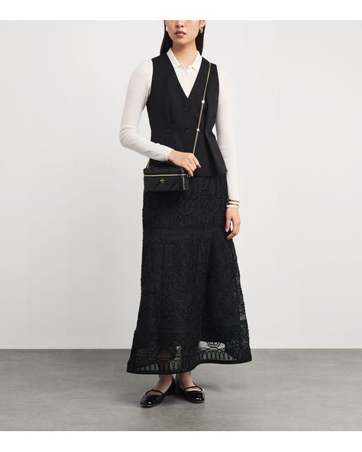Maje Black Embroidered Flared Maxi Skirt