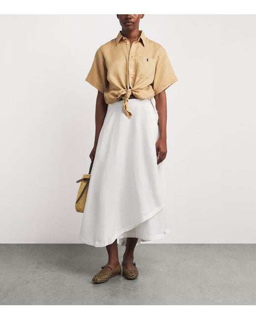 Polo Ralph Lauren White Linen Wrap Midi Skirt