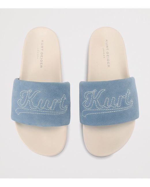 Kurt Geiger Blue Velvet Logo Script Slides for men