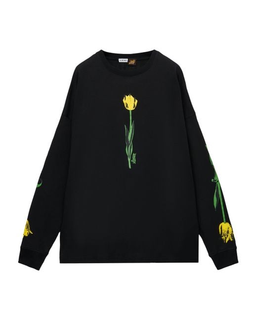 Loewe X Paula' Ibiza Floral Long-Sleeve T-Shirt in Black for