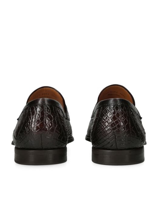 Magnanni Shoes Black Crocodile Leather Penny Loafers for men