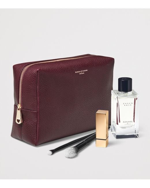 Aspinal Purple Large Leather London Cosmetic Case