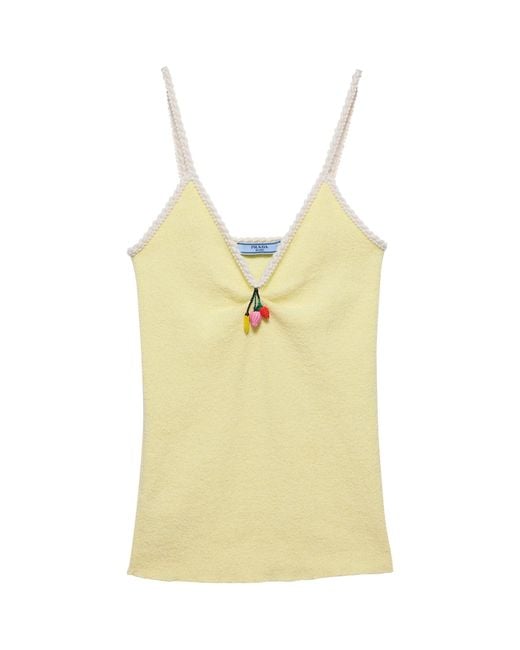 Prada Yellow Bouclé Tassel Tank Top