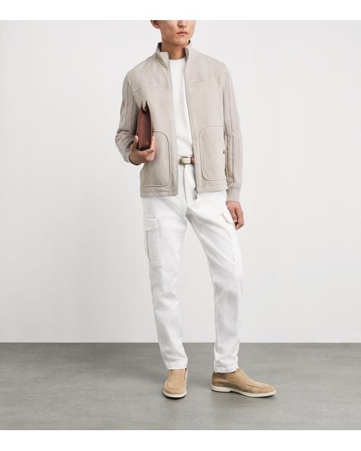Eleventy White Suede Bomber Jacket for men