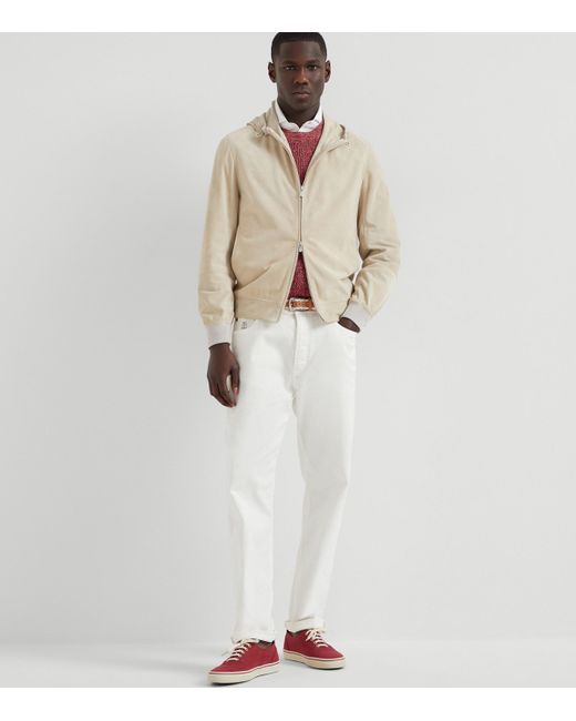 Brunello Cucinelli Red Cotton-Linen English Rib Sweater for men