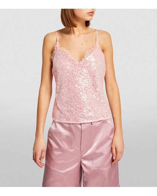 Staud Pink Sequin-lace Kezia Cami Top