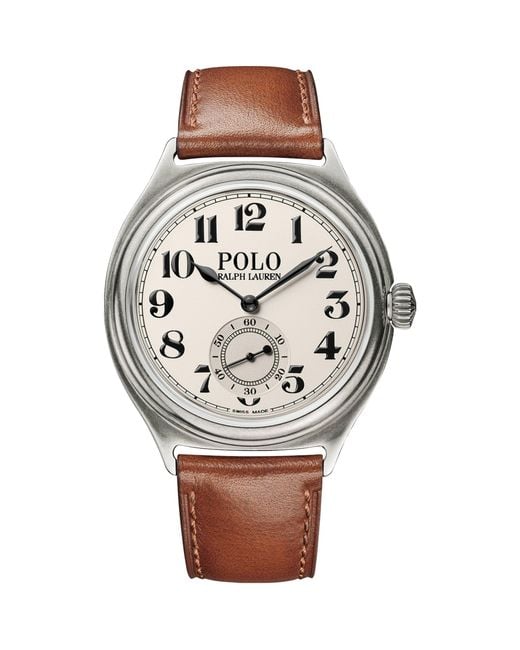 Polo Ralph Lauren Gray Leather Polo Vintage 67 Watch 40mm for men
