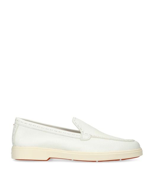 Santoni White Leather Yalta Loafers
