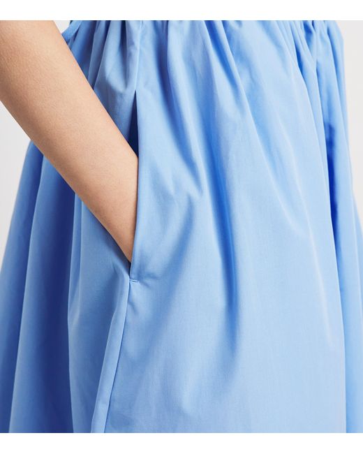 Ganni Blue Organic Cotton Shirred Maxi Dress
