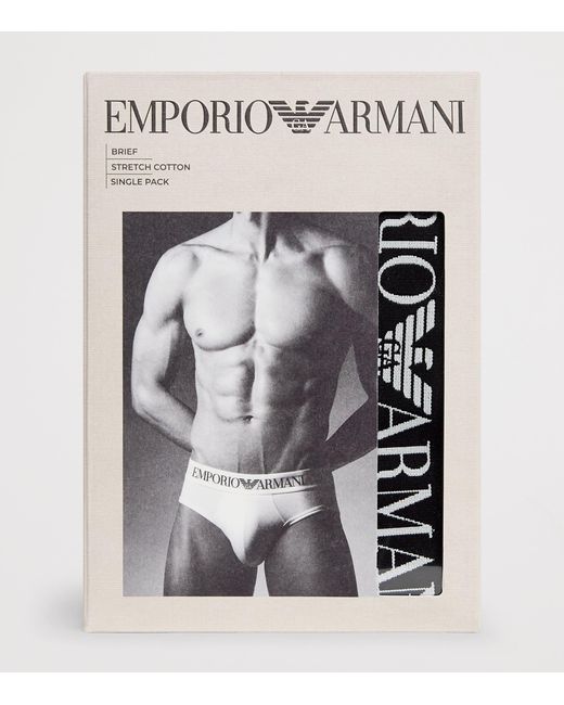 Emporio Armani Black Stretch-Cotton Logo Briefs for men