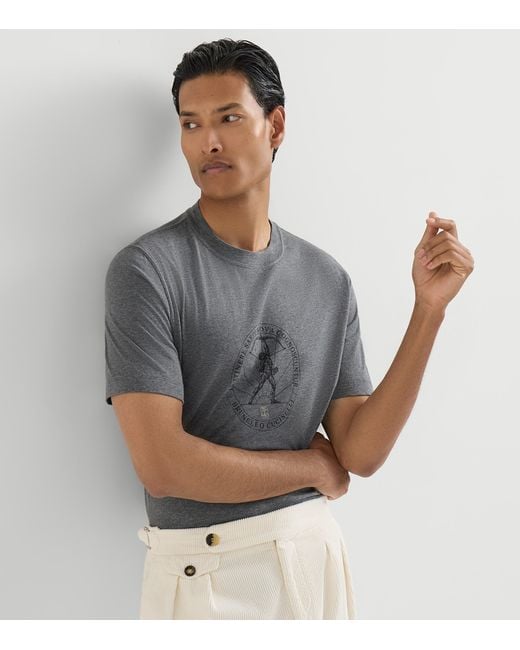 Brunello Cucinelli Gray Cotton Graphic Print T-Shirt for men
