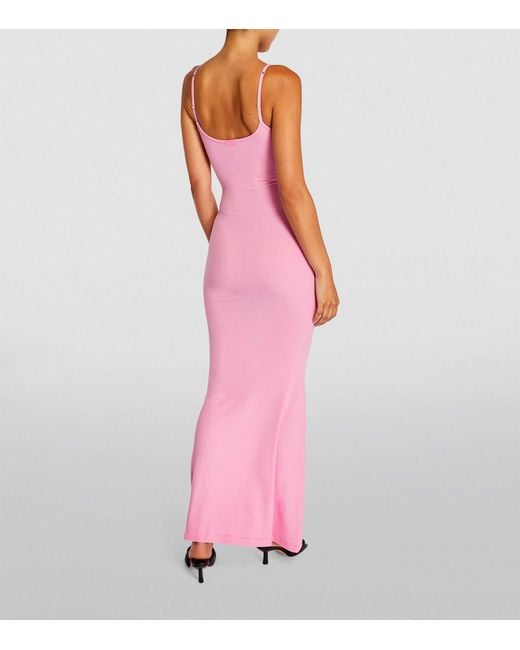 Skims Soft Lounge Rib Long Slip Dress in Pink | Lyst UK