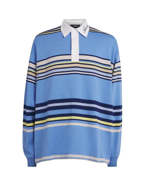 Amiri Blue Cotton Stripe Polo Shirt for men
