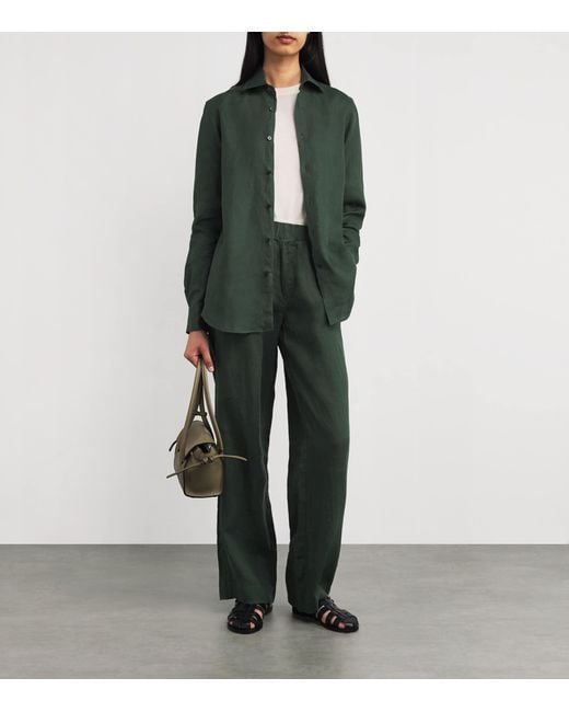 With Nothing Underneath Green Linen The Boyfriend Shirt