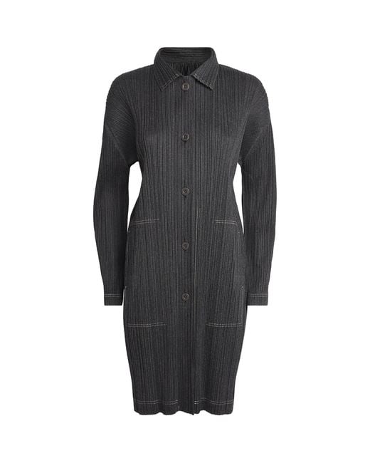 Pleats Please Issey Miyake Black Cotton Denim Midi Dress
