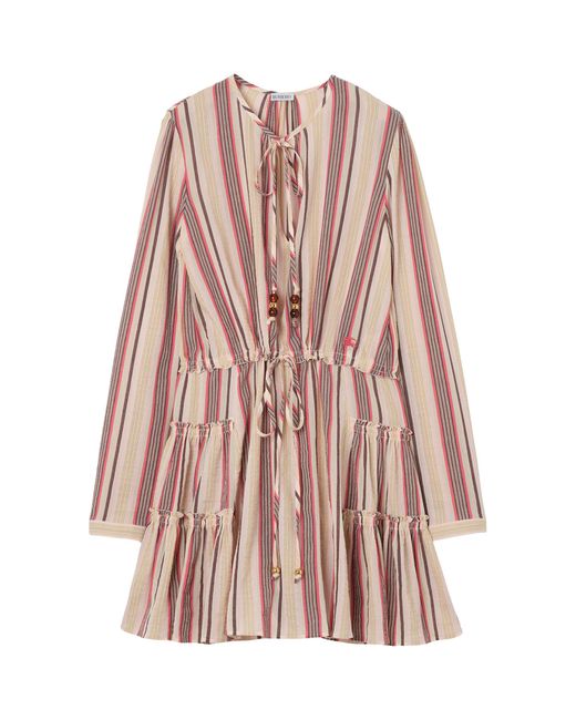 Burberry Pink Cotton Voile Striped Mini Dress