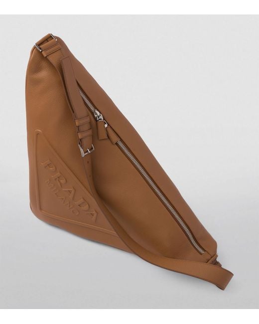 Prada Brown Large Leather Triangle Shoulder Bag for men