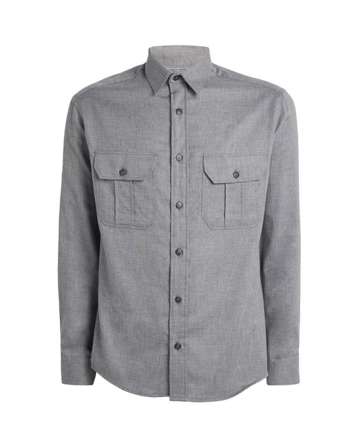 Canali Gray Cotton-Cashmere Chest-Pocket Shirt for men