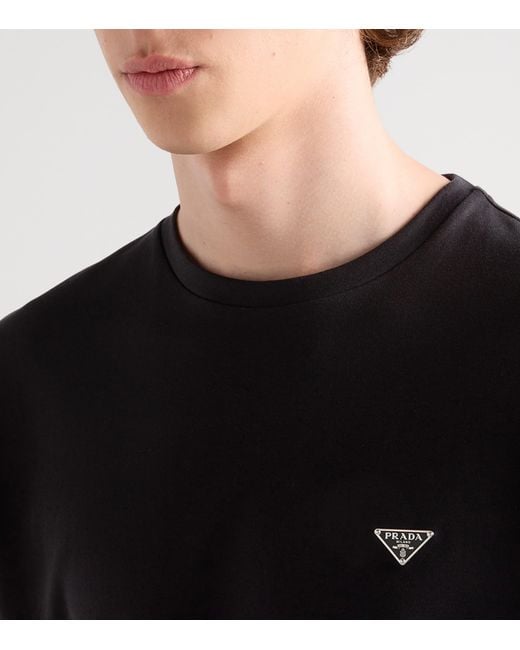 Prada Black Triangle-Logo Crewneck T-Shirt for men