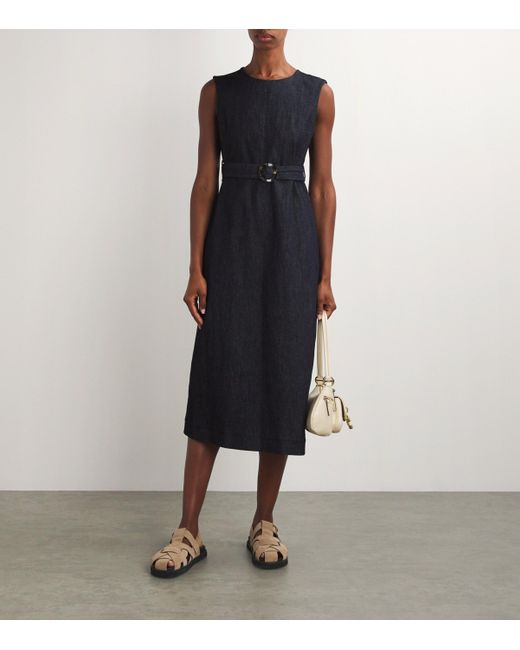 Max Mara Black Denim Belted Midi Dress