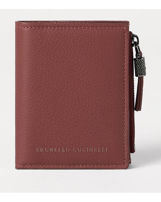 Brunello Cucinelli Red Leather Bifold Wallet