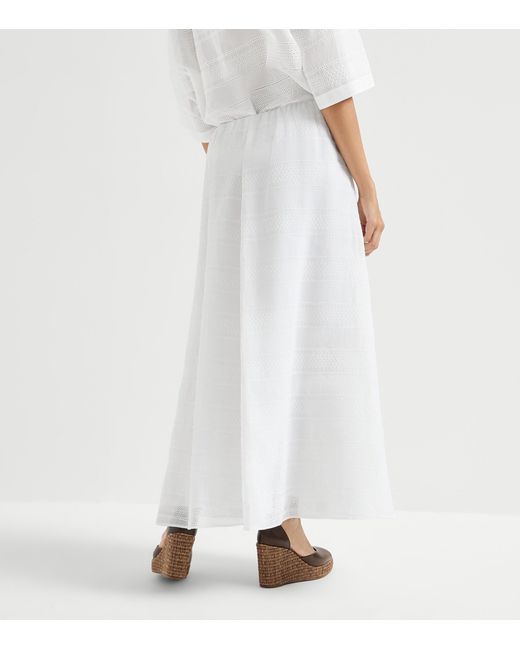 Brunello Cucinelli White Cotton Broderie Anglaise Maxi Skirt