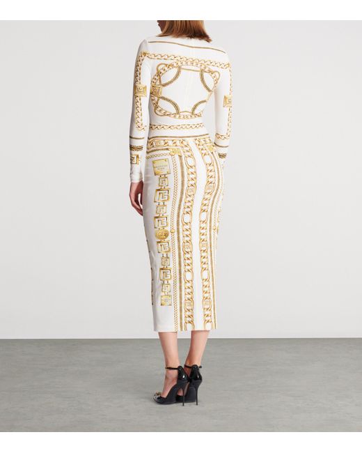 Balmain Metallic Jersey Chain Print Maxi Dress