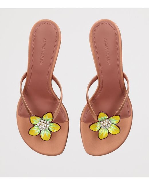 AMINA MUADDI Brown Satin Flower Vittoria Heeled Sandals 45