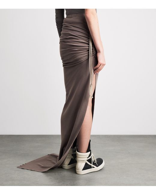 Rick Owens Brown Cotton Edfu Gathered Maxi Skirt
