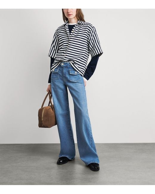 Maje Blue Braided High-Rise Flared Jeans